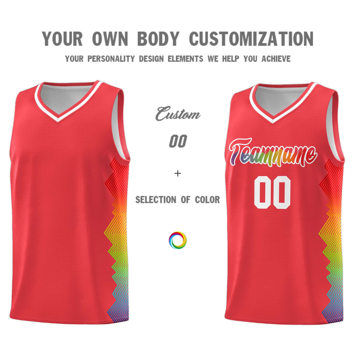 Custom Light Red Denver Nuggets Rainbow Side Sports Uniform Basketball Jersey