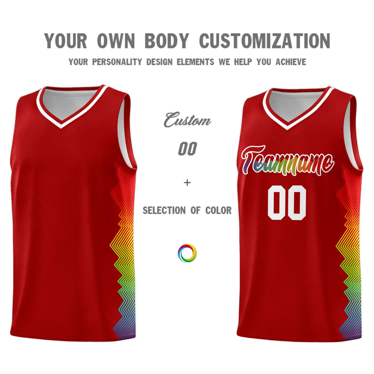 Custom Red Denver Nuggets Rainbow Side Sports Uniform Basketball Jersey