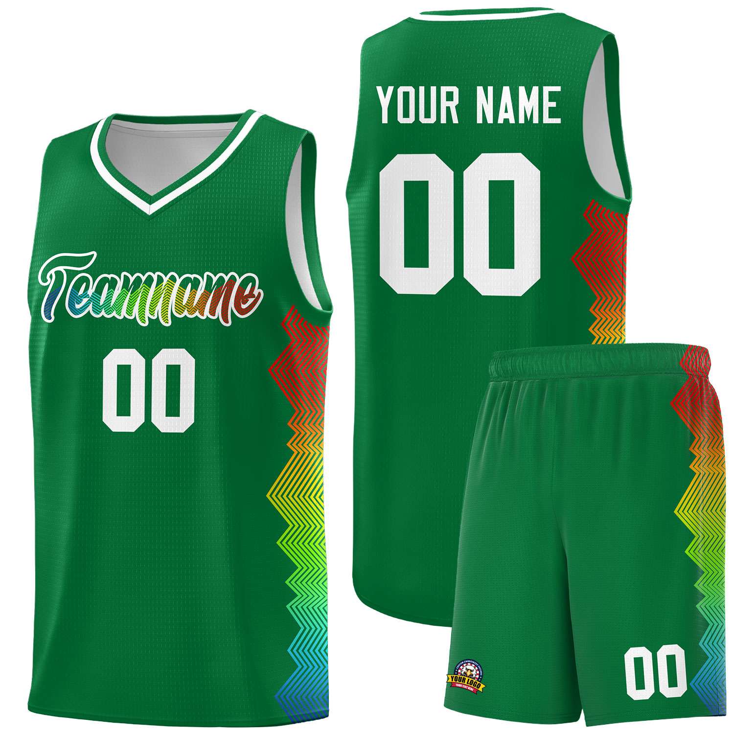 Custom Kelly Green Denver Nuggets Rainbow Side Sports Uniform Basketball Jersey
