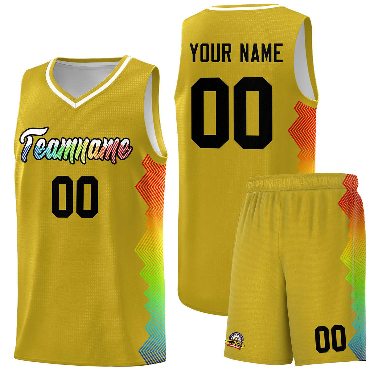 Custom Old Gold Denver Nuggets Rainbow Side Sports Uniform Basketball Jersey