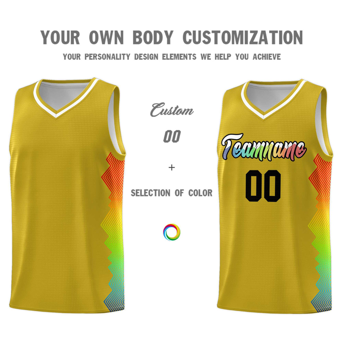 Custom Old Gold Denver Nuggets Rainbow Side Sports Uniform Basketball Jersey