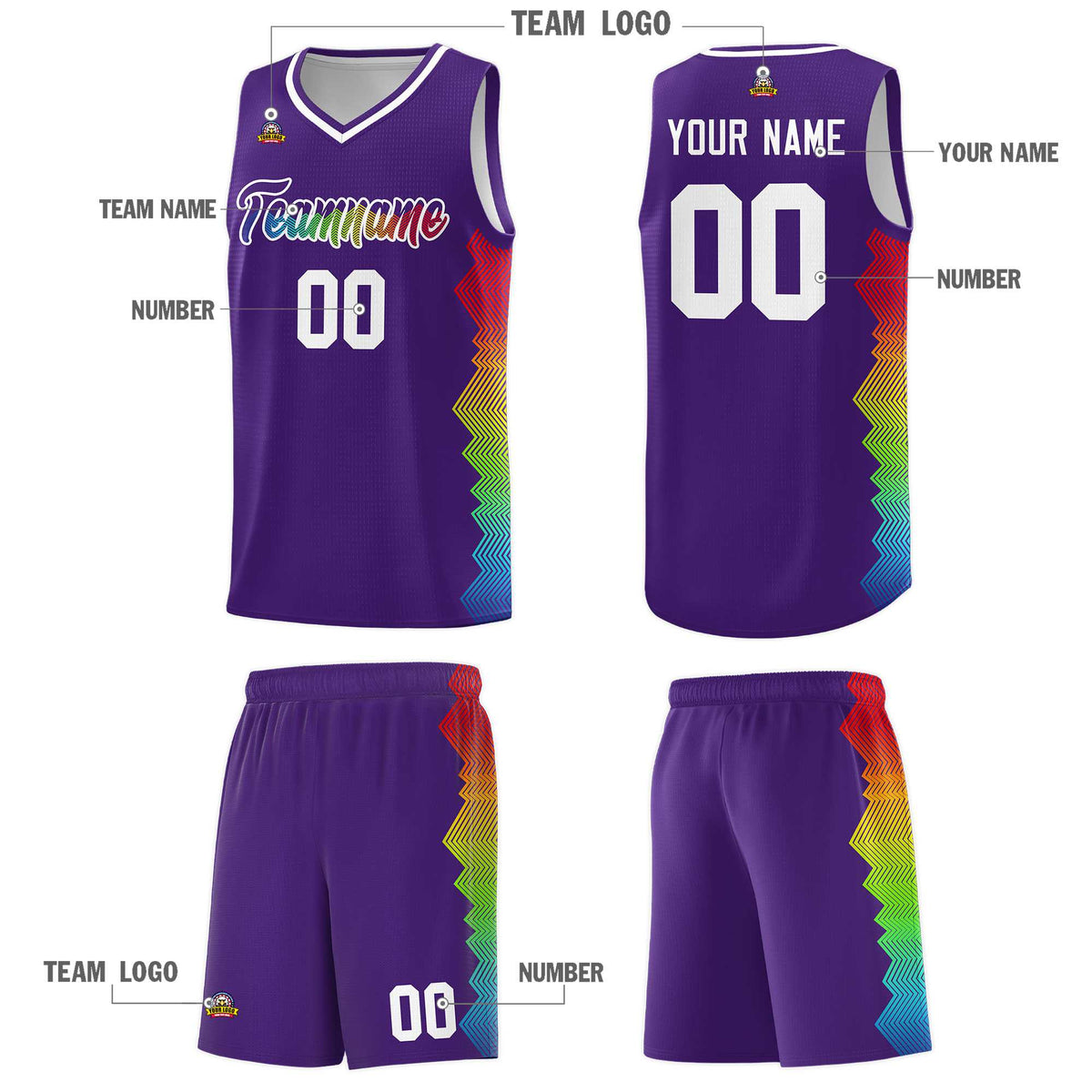 Custom Purple Denver Nuggets Rainbow Side Sports Uniform Basketball Jersey