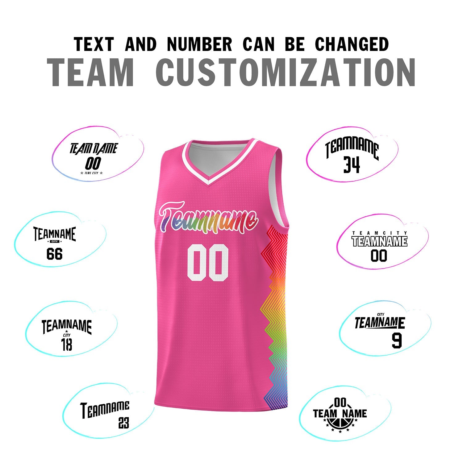 Custom Pink Denver Nuggets Rainbow Side Sports Uniform Basketball Jersey
