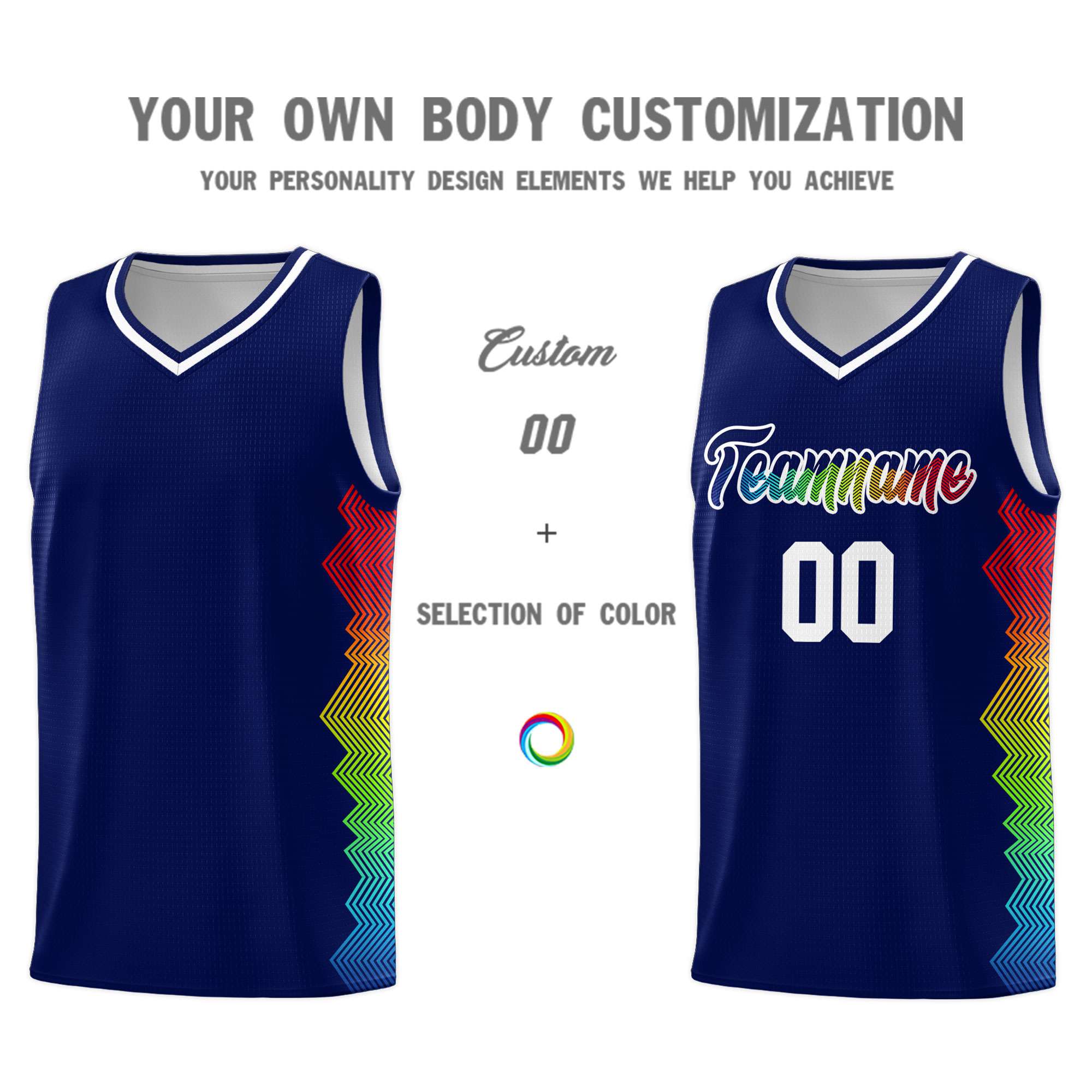 Custom Navy Denver Nuggets Rainbow Side Sports Uniform Basketball Jersey