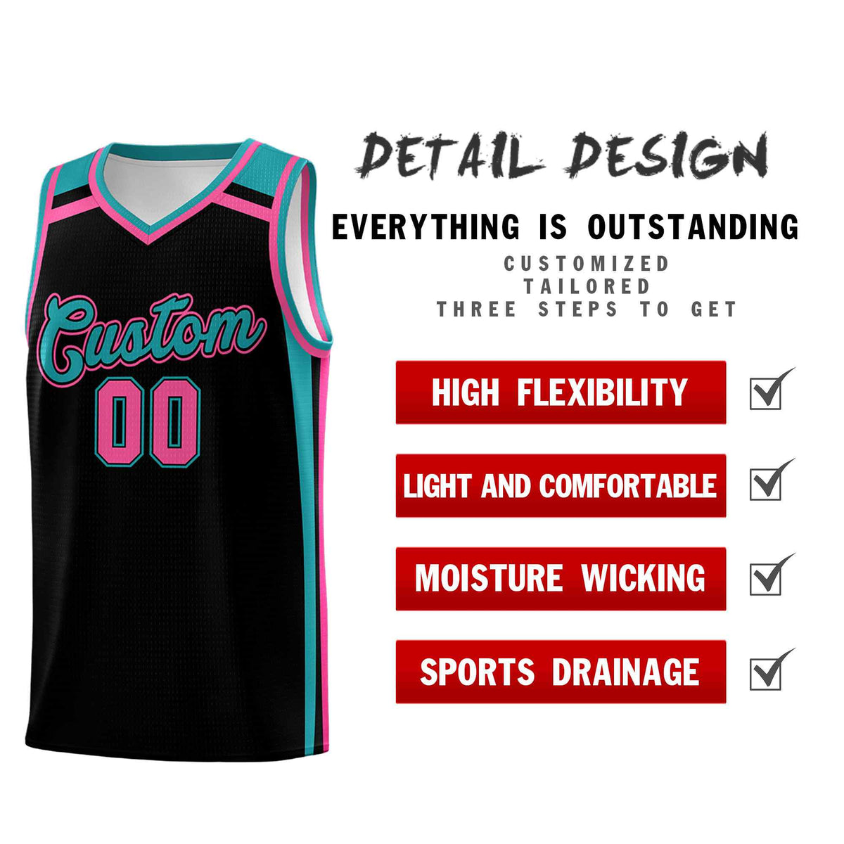 Custom Black Aqua Pink Trendy Color Charge Series Sports Uniform Basketball Jersey| KXKSHOP