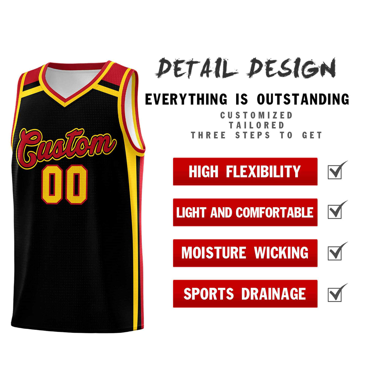 Custom Black Gold Red Trendy Color Charge Series Sports Uniform Basketball Jersey| KXKSHOP
