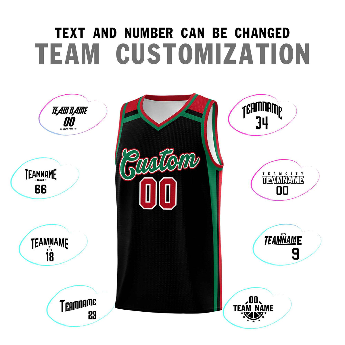 Custom Black Kelly Green Red Trendy Color Charge Series Sports Uniform Basketball Jersey| KXKSHOP