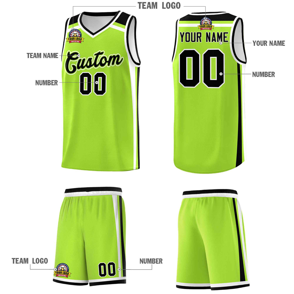 Custom Neon Green White Black Trendy Color Charge Series Sports Uniform Basketball Jersey