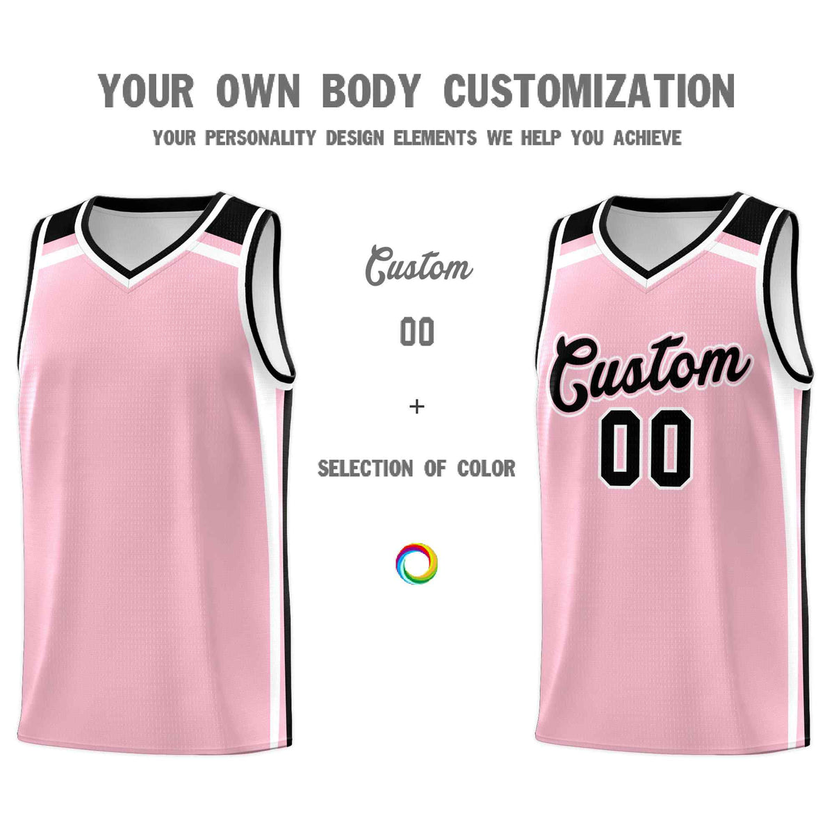 Custom Light Pink White Black Trendy Color Charge Series Sports Uniform Basketball Jersey| KXKSHOP