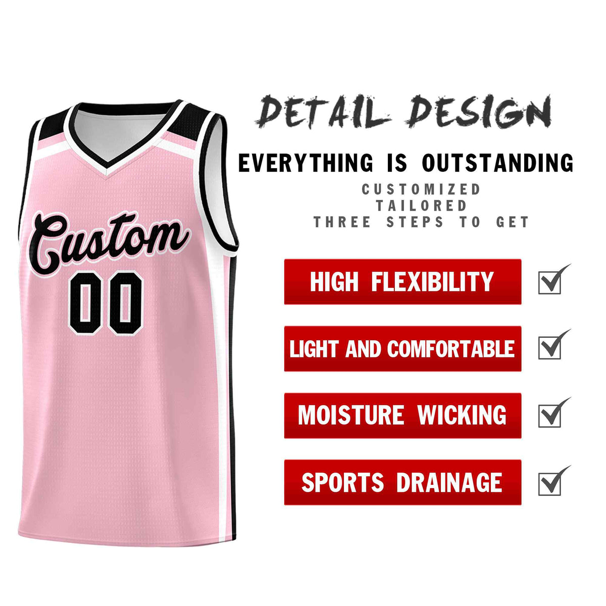 Custom Light Pink White Black Trendy Color Charge Series Sports Uniform Basketball Jersey| KXKSHOP