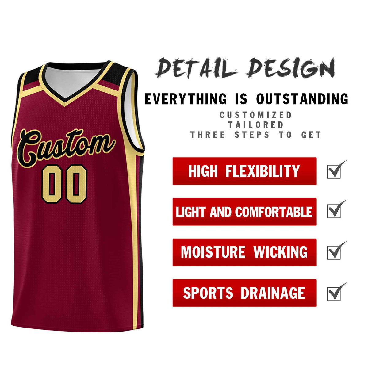 Custom Crimson Khaki Black Trendy Color Charge Series Sports Uniform Basketball Jersey| KXKSHOP