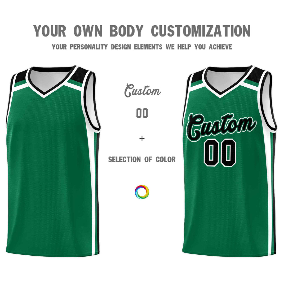 Custom Kelly Green Black White Trendy Color Charge Series Sports Uniform Basketball Jersey| KXKSHOP