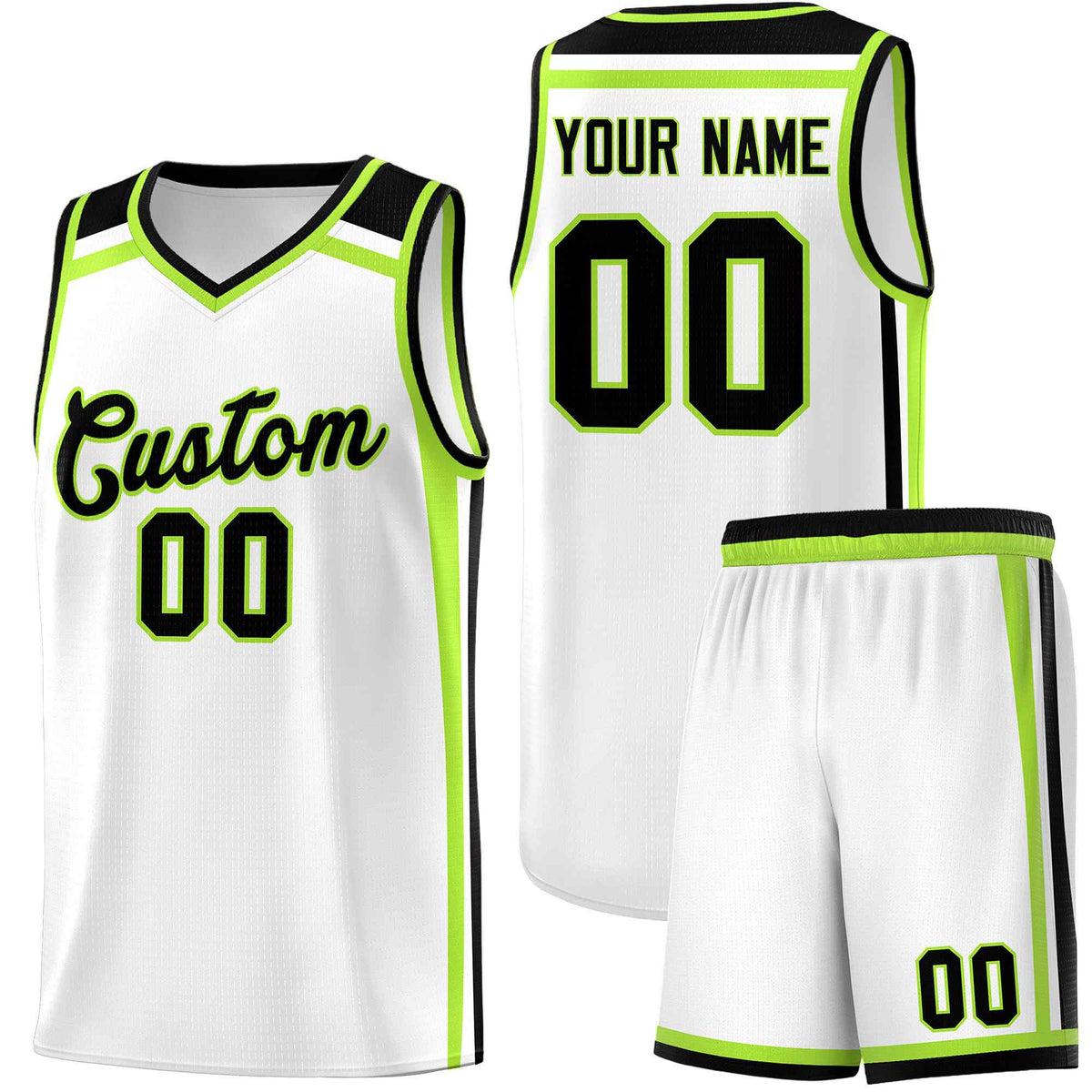 Custom White Black Neon Green Trendy Color Charge Series Sports Uniform Basketball Jersey| KXKSHOP