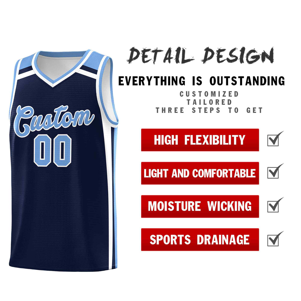 Custom Navy Light Blue White Trendy Color Charge Series Sports Uniform Basketball Jersey| KXKSHOP