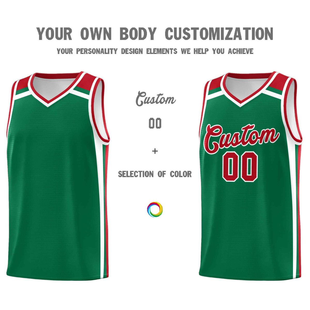Custom Kelly Green Red White Trendy Color Charge Series Sports Uniform Basketball Jersey| KXKSHOP