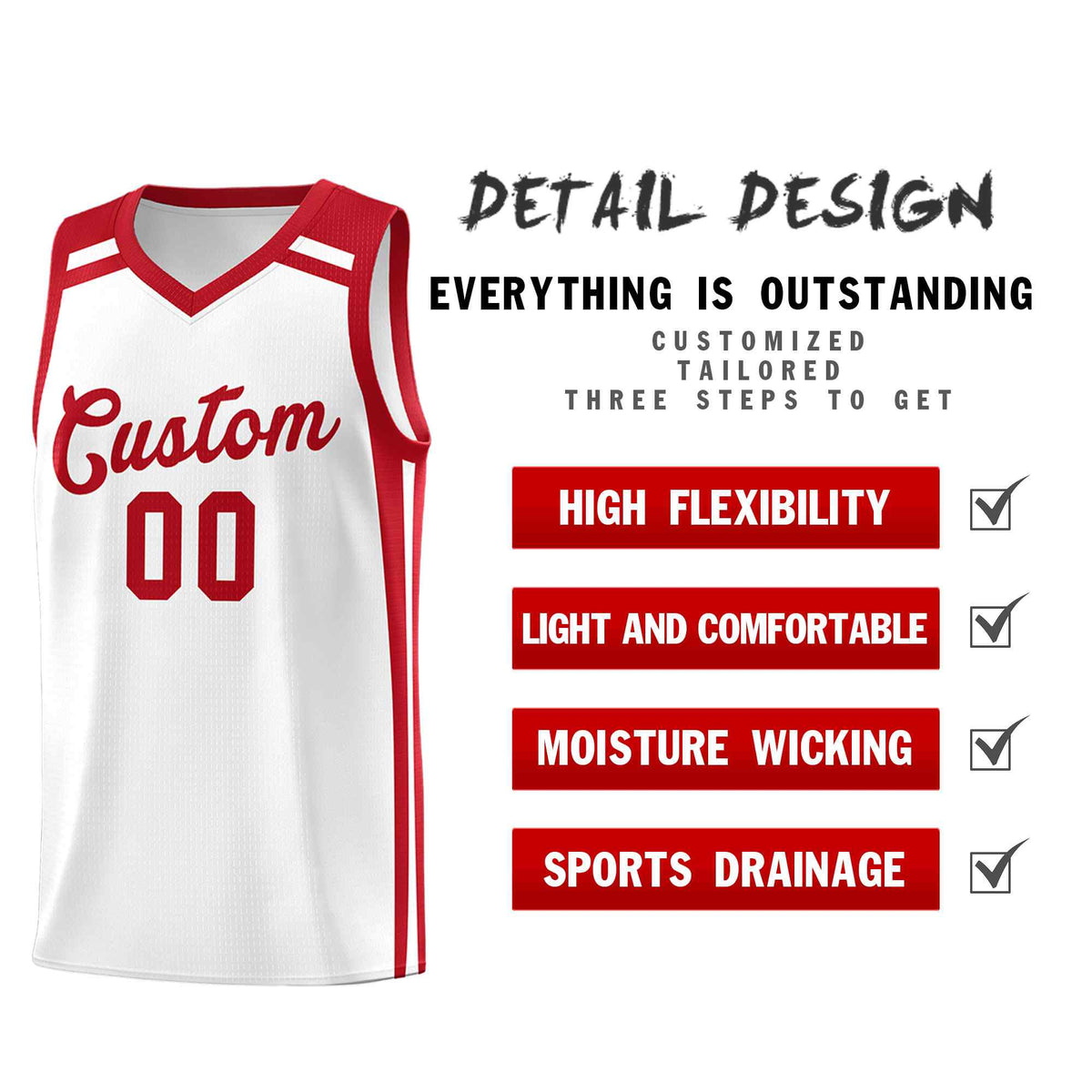 Custom White Red  Trendy Color Charge Series Sports Uniform Basketball Jersey| KXKSHOP