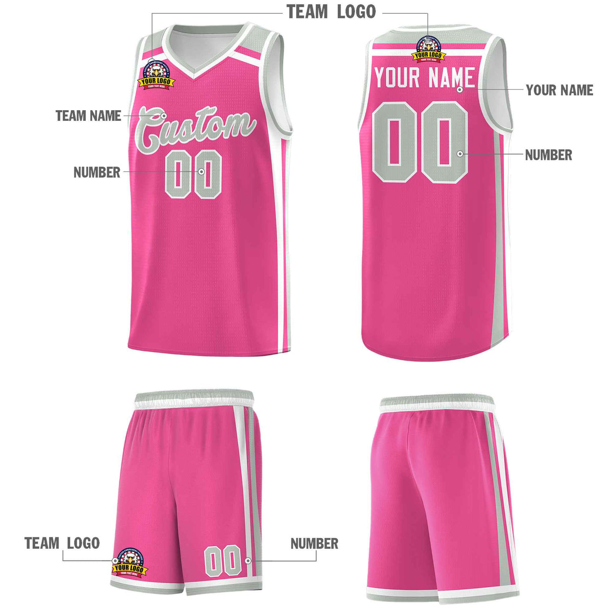 Custom Pink White Gray Trendy Color Charge Series Sports Uniform Basketball Jersey