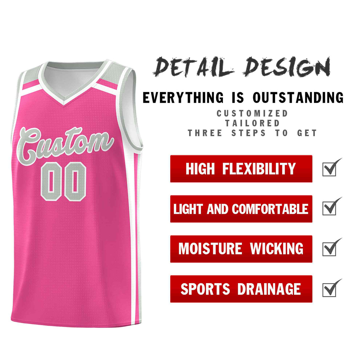 Custom Pink White Gray Trendy Color Charge Series Sports Uniform Basketball Jersey| KXKSHOP