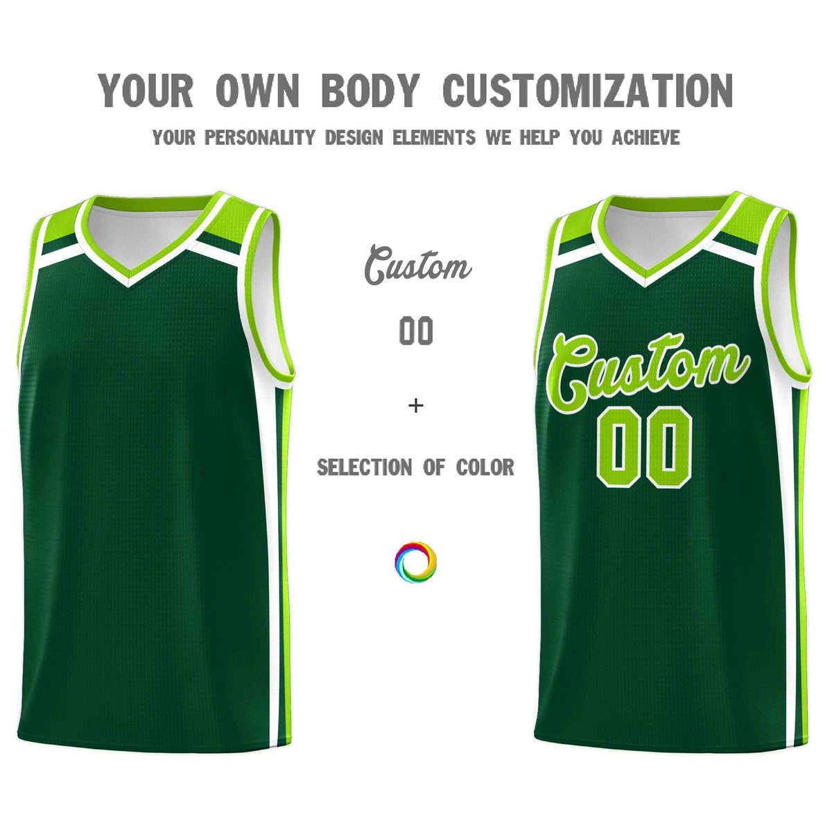 Custom Dark Green White Neon Green Trendy Color Charge Series Sports Uniform Basketball Jersey| KXKSHOP