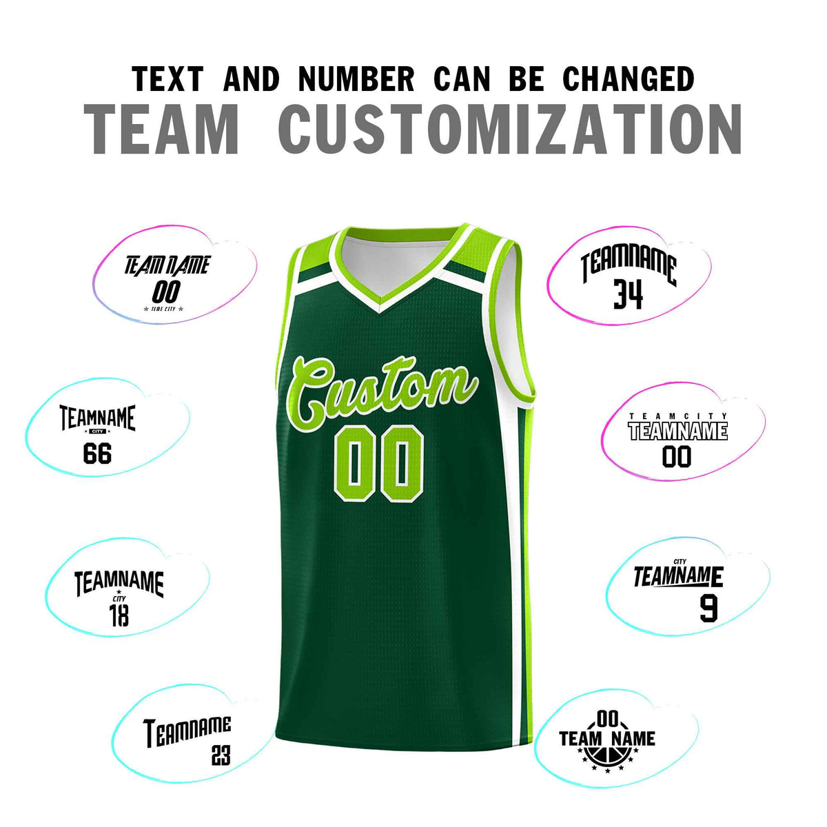 Custom Dark Green White Neon Green Trendy Color Charge Series Sports Uniform Basketball Jersey| KXKSHOP