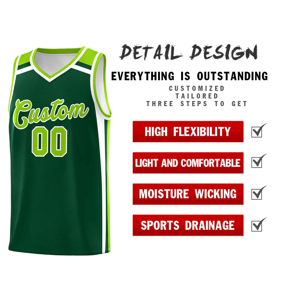 Custom Dark Green White Neon Green Trendy Color Charge Series Sports Uniform Basketball Jersey| KXKSHOP