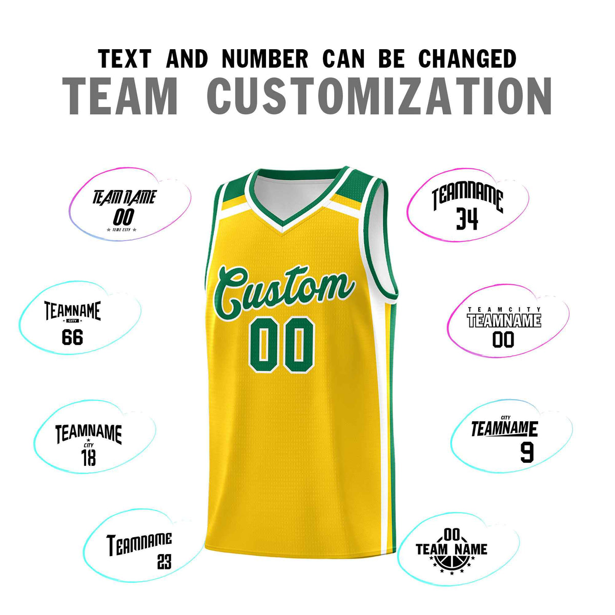 Custom Gold Kelly Green White Trendy Color Charge Series Sports Uniform Basketball Jersey| KXKSHOP