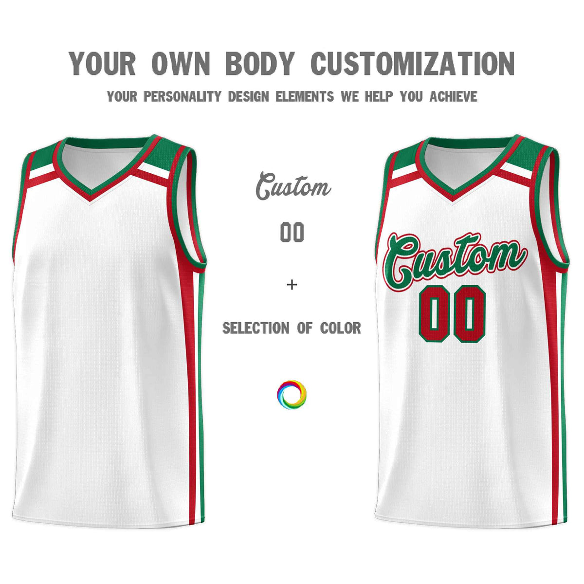 Custom White Kelly Green Red Trendy Color Charge Series Sports Uniform Basketball Jersey| KXKSHOP