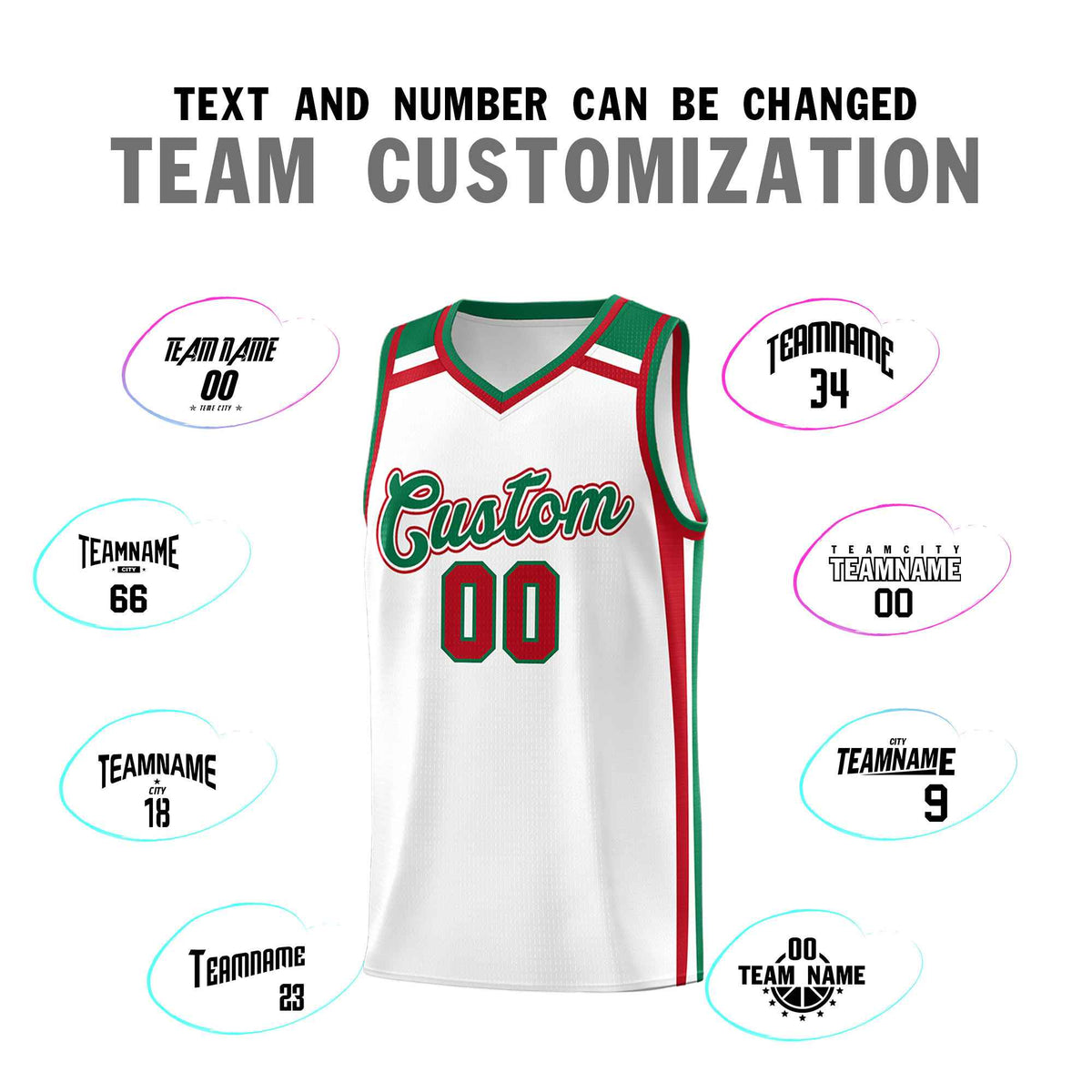 Custom White Kelly Green Red Trendy Color Charge Series Sports Uniform Basketball Jersey| KXKSHOP