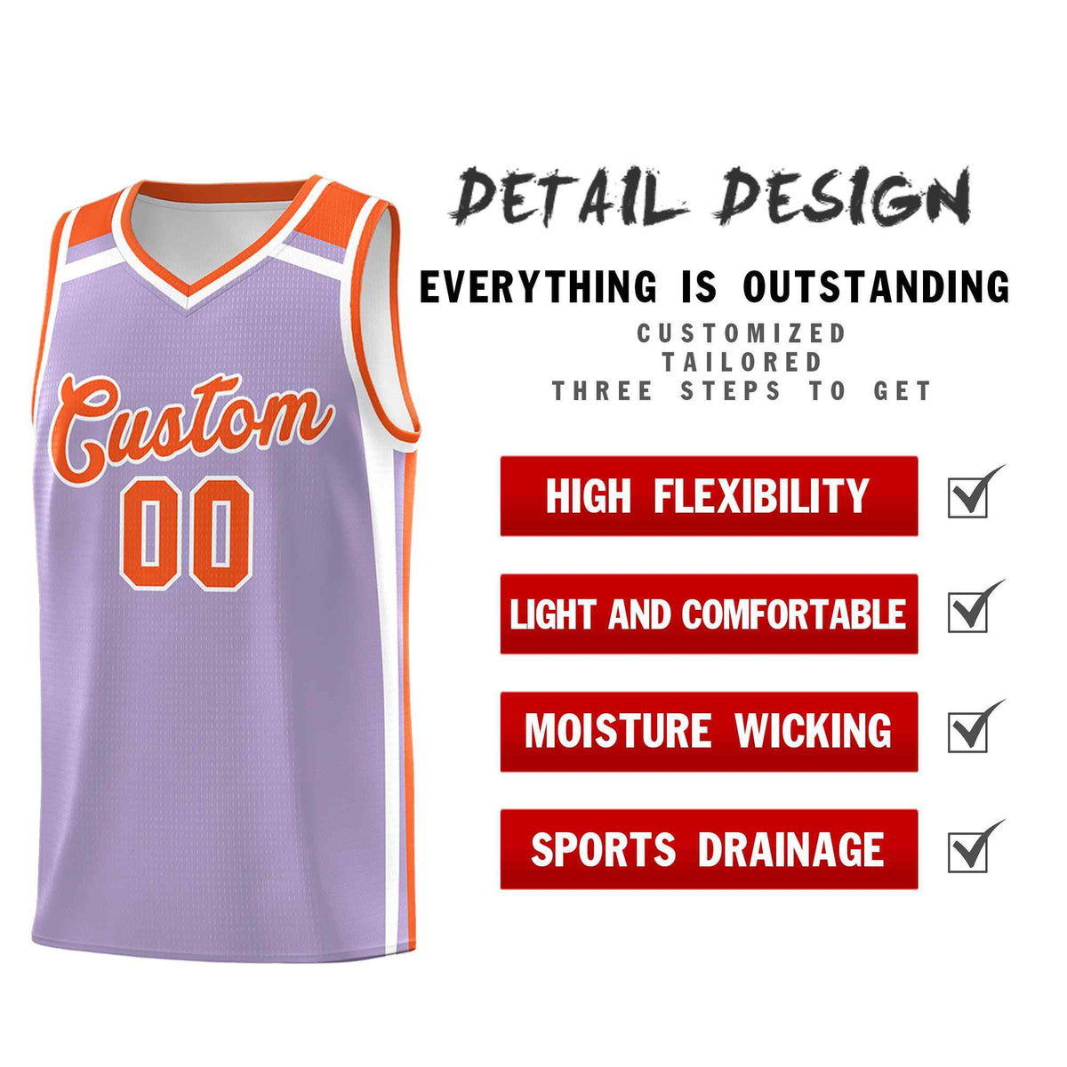 Custom Light Purple Orange White Trendy Color Charge Series Sports Uniform Basketball Jersey| KXKSHOP