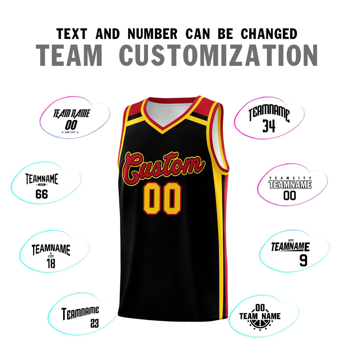 Custom Black Gold Red Trendy Color Charge Series Sports Uniform Basketball Jersey