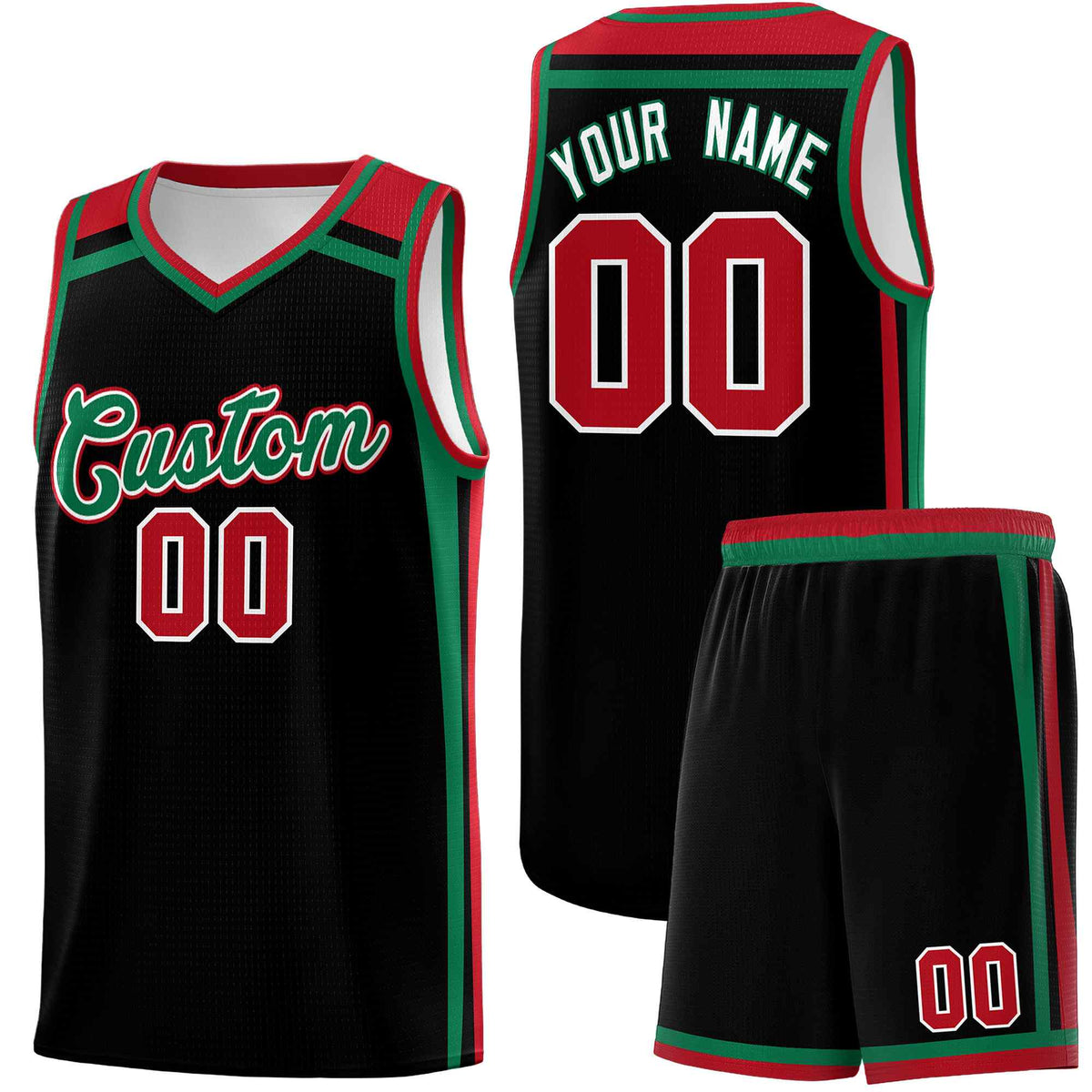 Custom Black Kelly Green Red Trendy Color Charge Series Sports Uniform Basketball Jersey