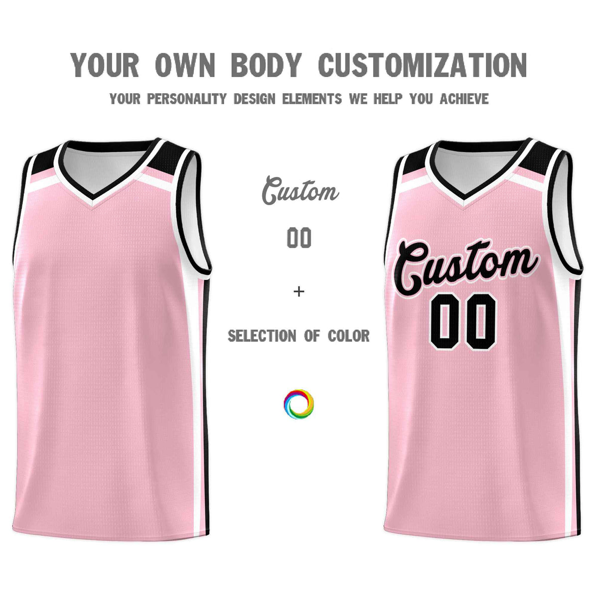 Custom Light Pink White Black Trendy Color Charge Series Sports Uniform Basketball Jersey