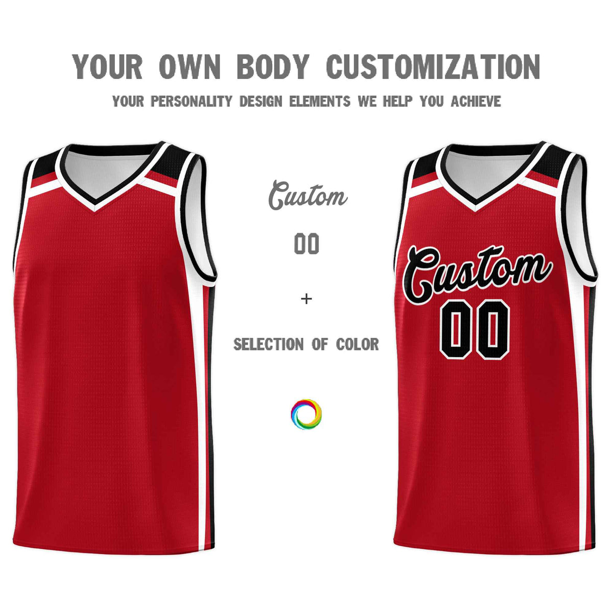 Custom Red White Black Trendy Color Charge Series Sports Uniform Basketball Jersey