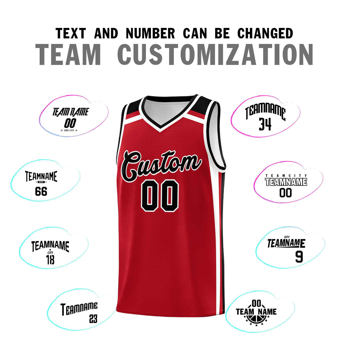 Custom Red White Black Trendy Color Charge Series Sports Uniform Basketball Jersey