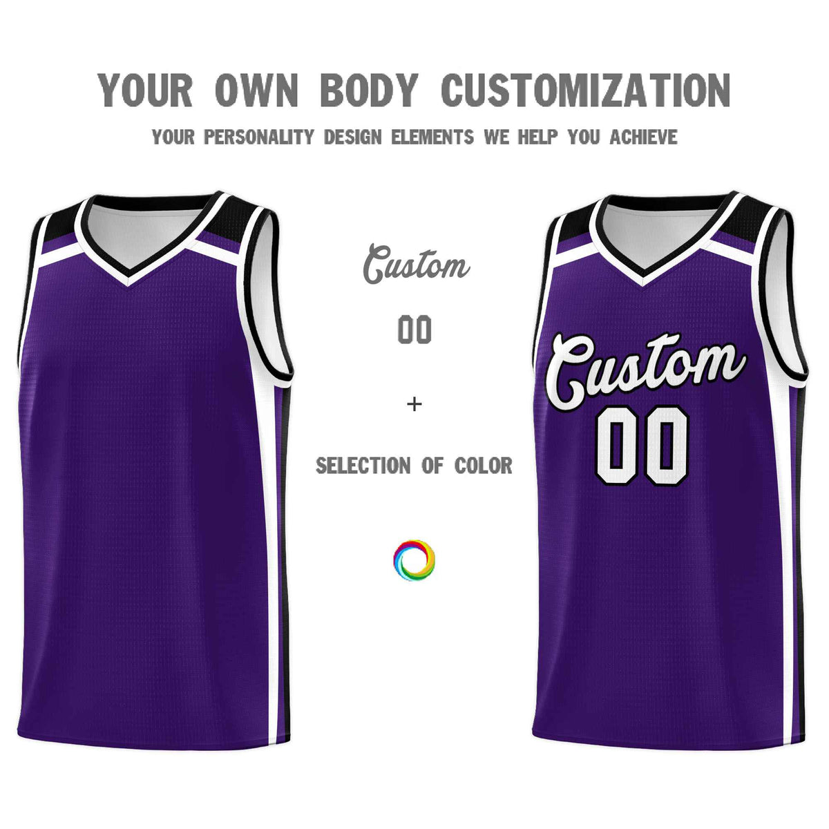 Custom Purple White Black Trendy Color Charge Series Sports Uniform Basketball Jersey