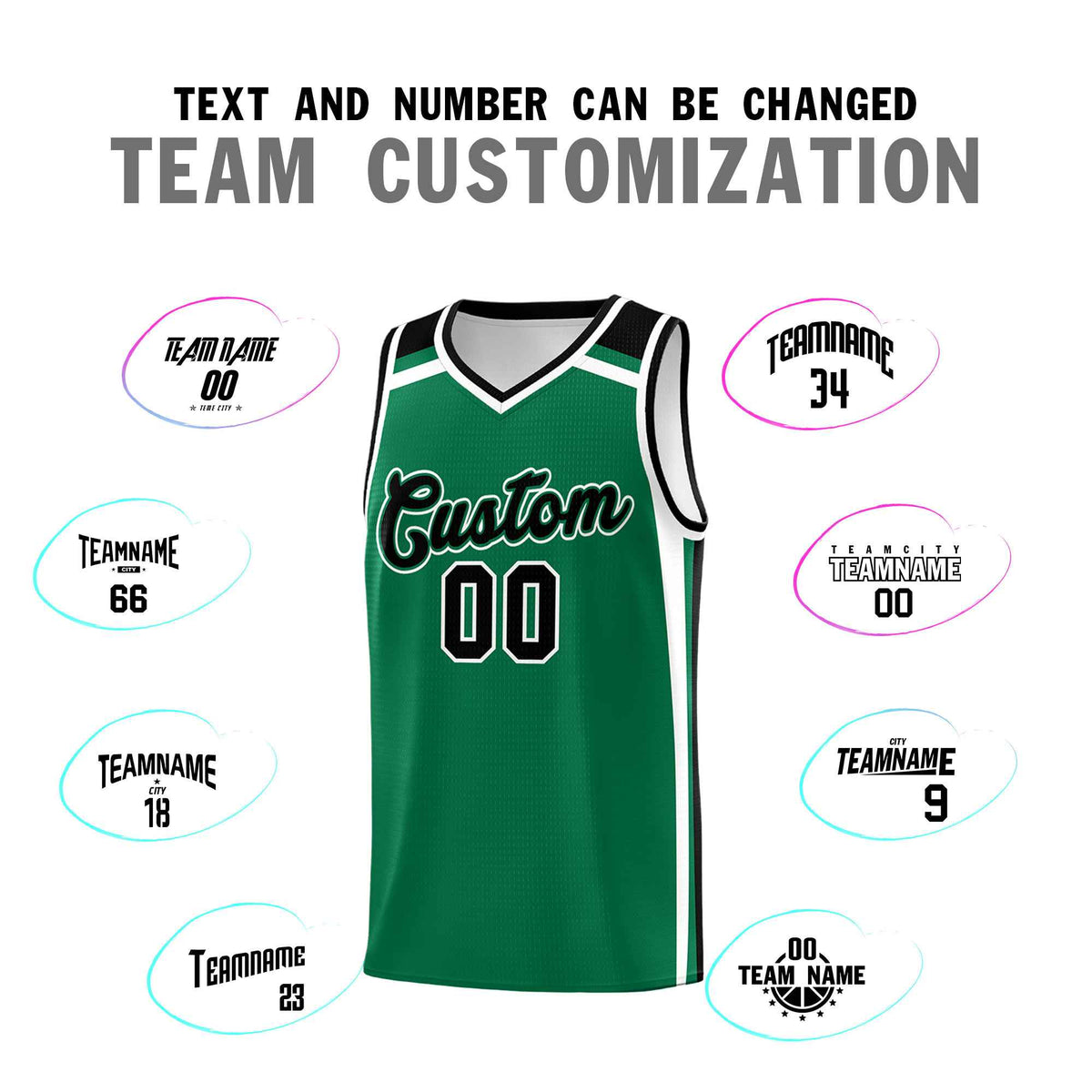 Custom Kelly Green Black White Trendy Color Charge Series Sports Uniform Basketball Jersey