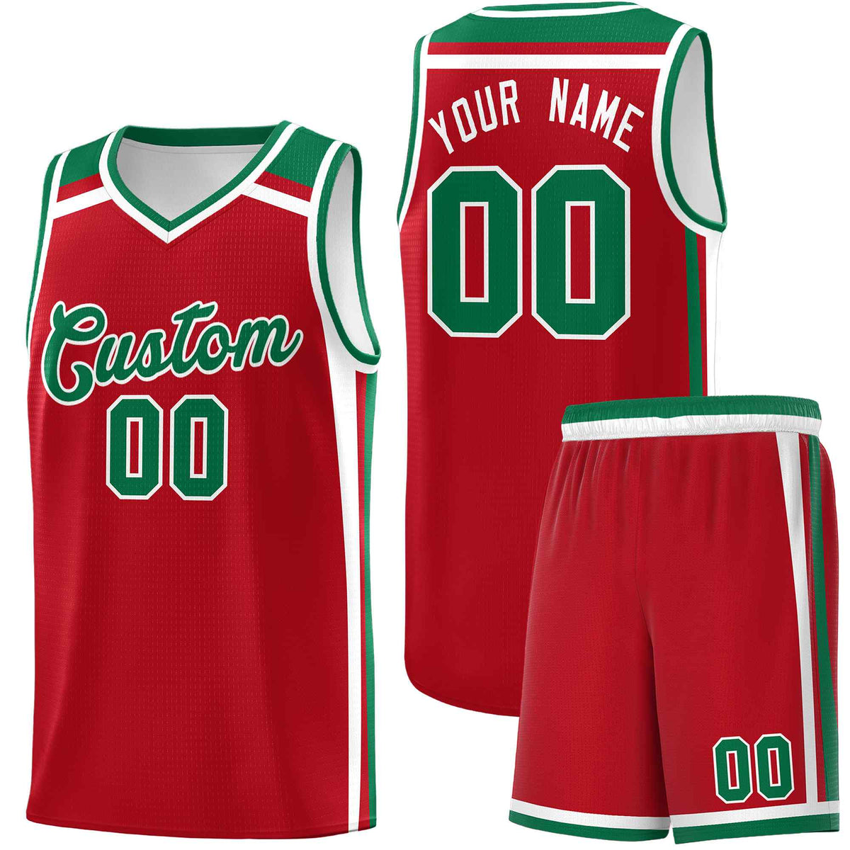 Custom Red White Kelly Green Trendy Color Charge Series Sports Uniform Basketball Jersey