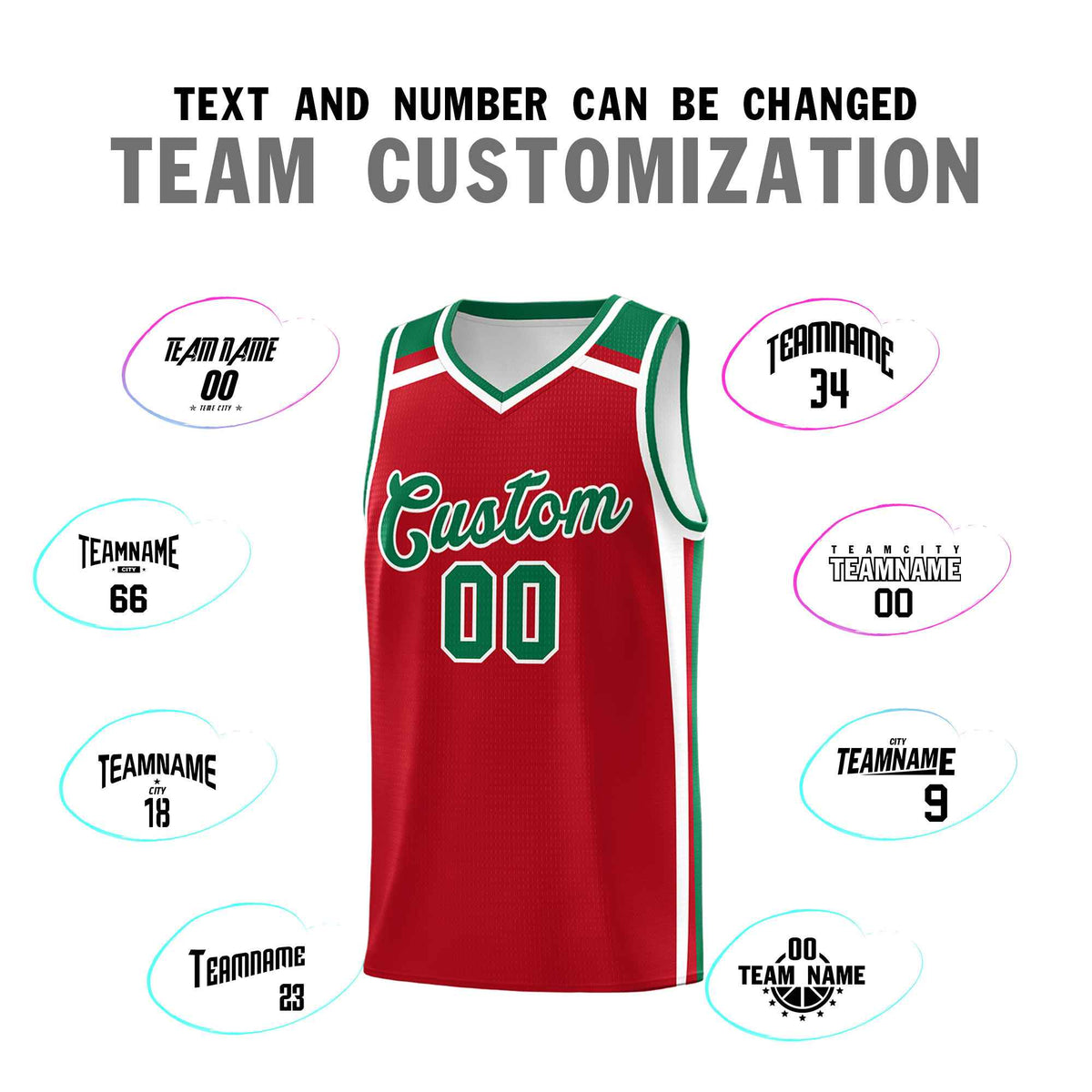 Custom Red White Kelly Green Trendy Color Charge Series Sports Uniform Basketball Jersey