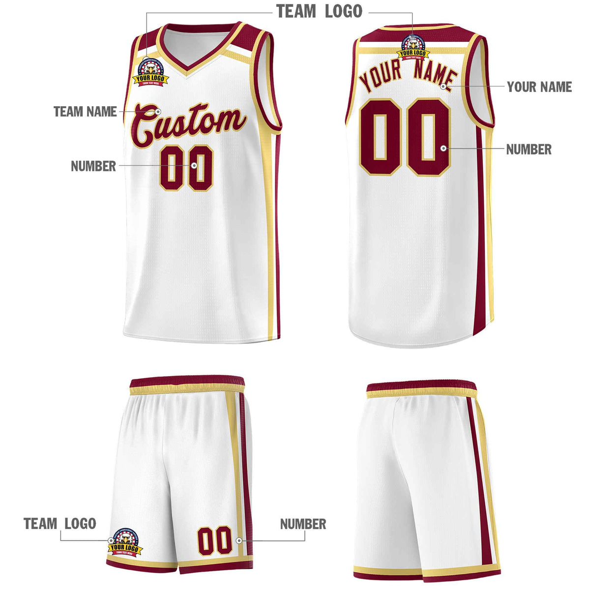 Custom White Khaki Crimson Trendy Color Charge Series Sports Uniform Basketball Jersey