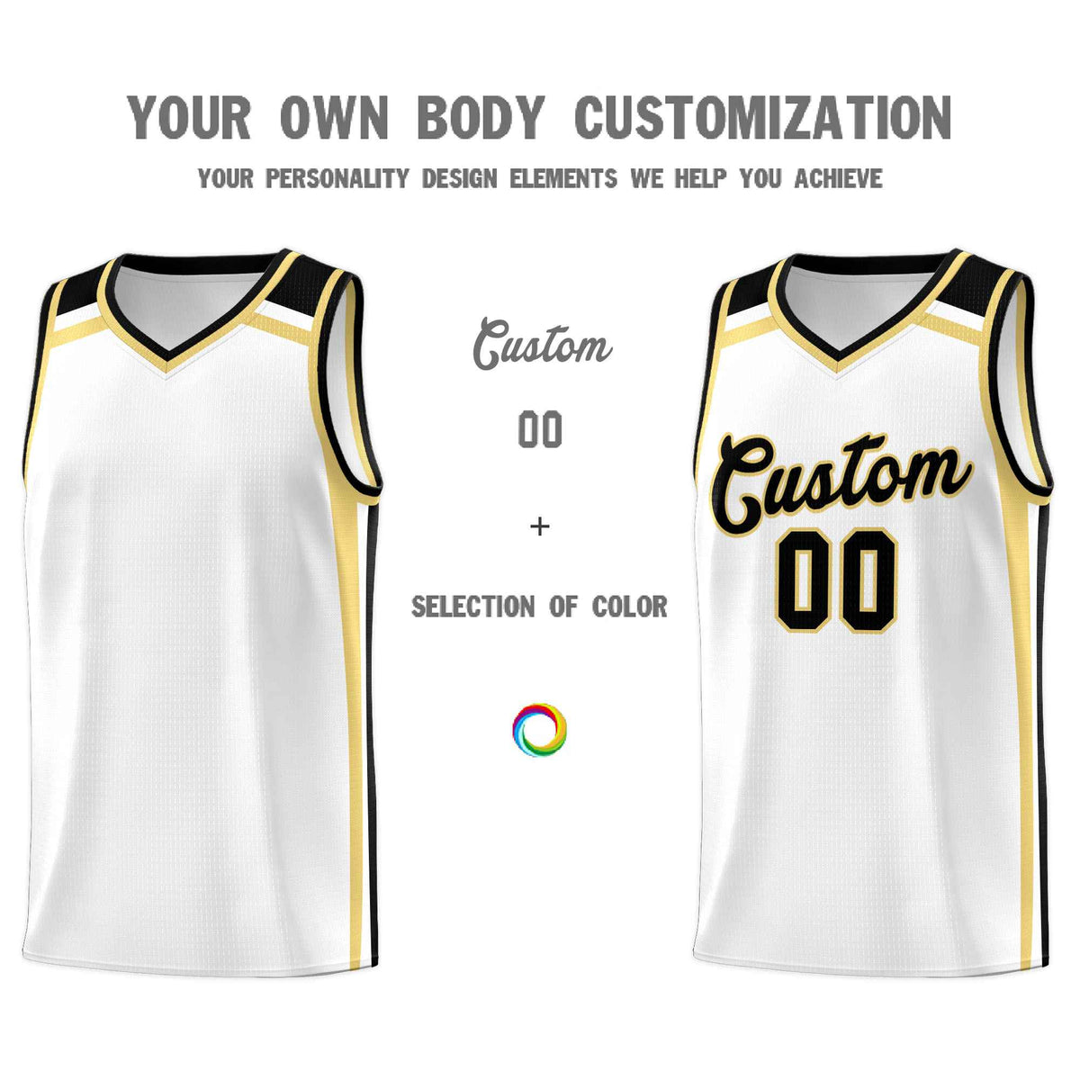 Custom White Khaki Black Trendy Color Charge Series Sports Uniform Basketball Jersey