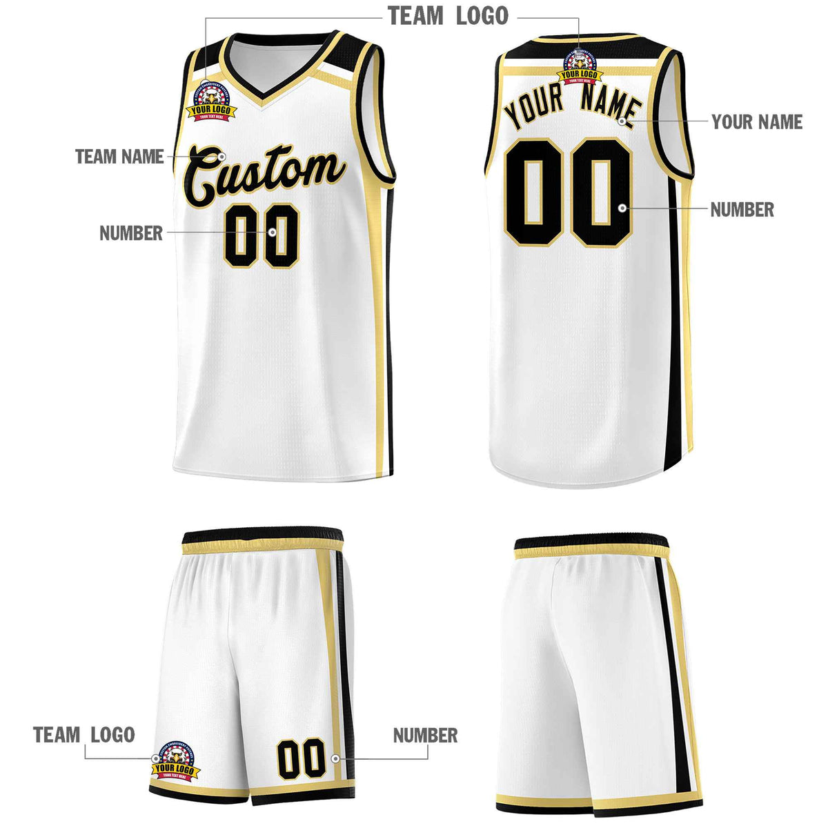 Custom White Khaki Black Trendy Color Charge Series Sports Uniform Basketball Jersey