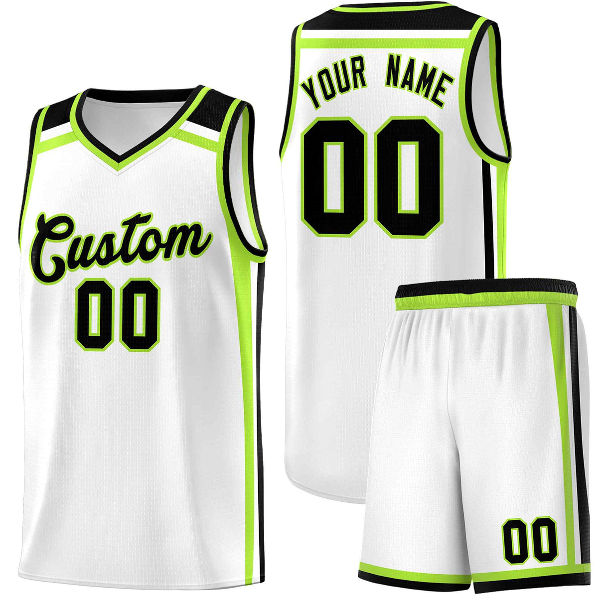 Custom White Black Neon Green Trendy Color Charge Series Sports Uniform Basketball Jersey