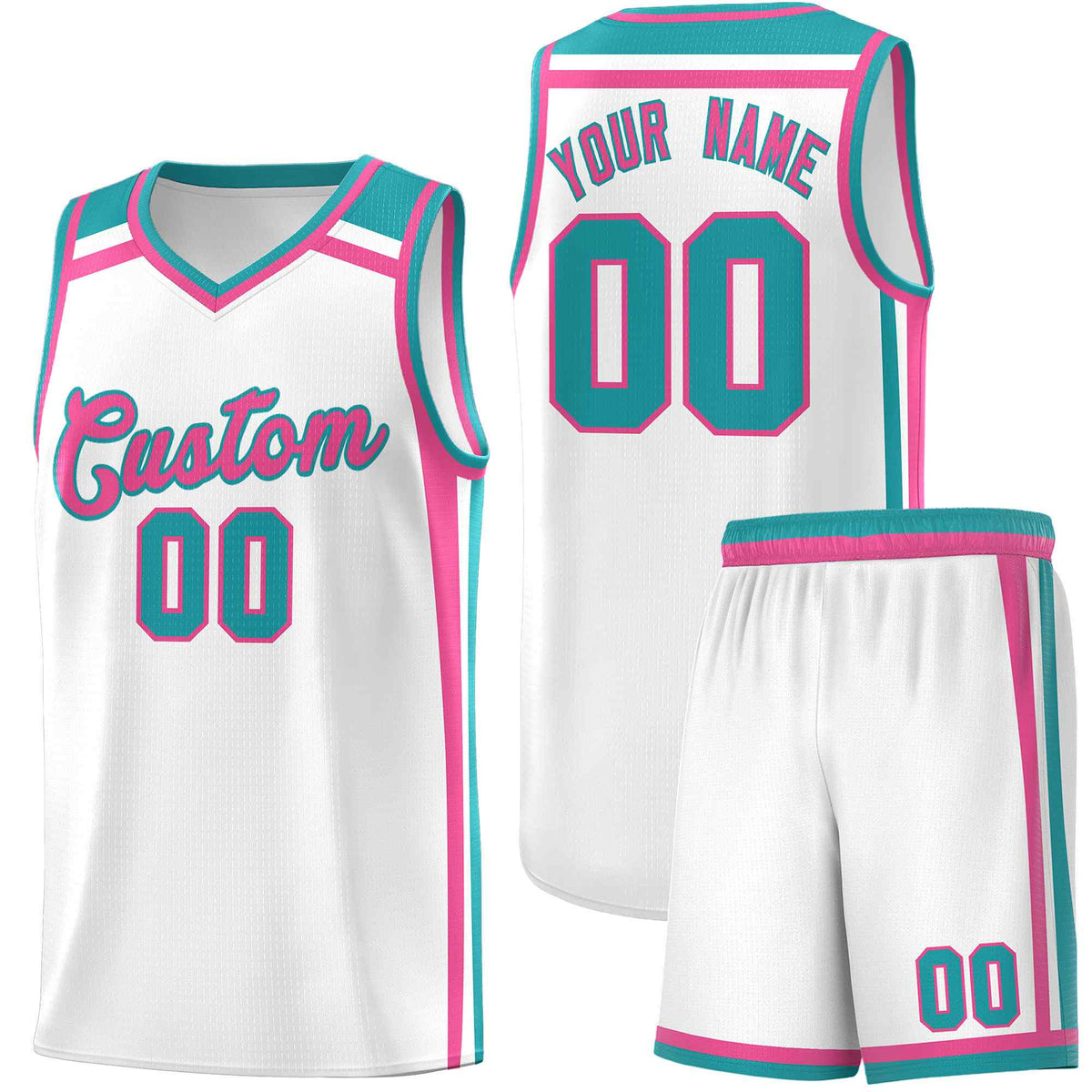 Custom White Pink Aqua Trendy Color Charge Series Sports Uniform Basketball Jersey