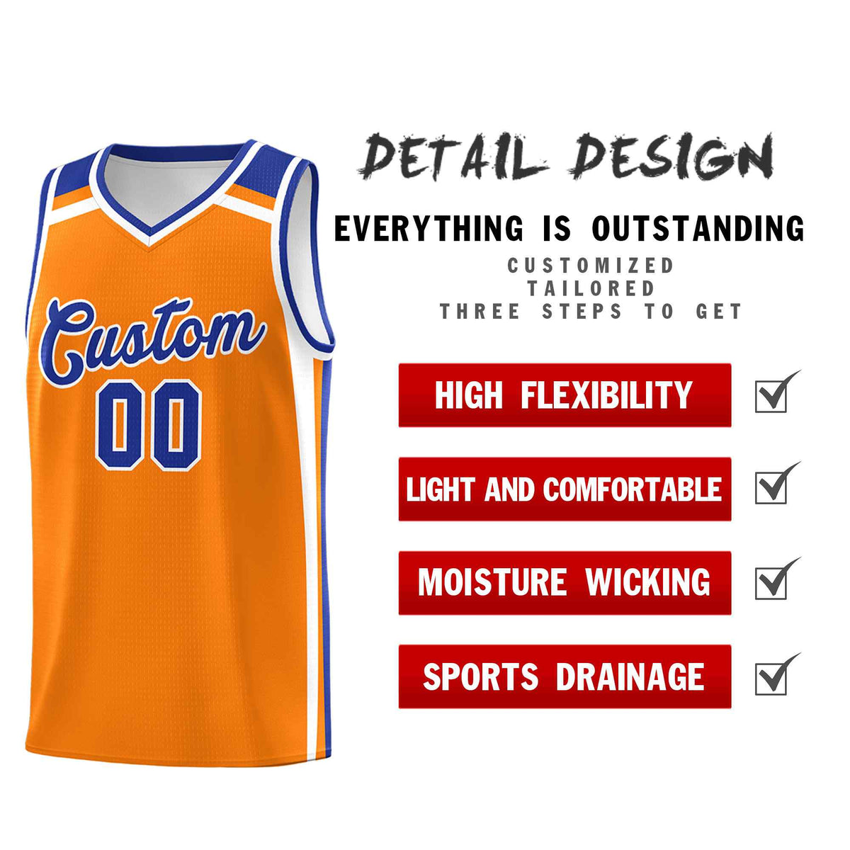 Custom Orange White Royal Blue Trendy Color Charge Series Sports Uniform Basketball Jersey