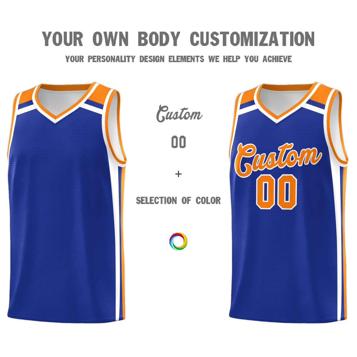 Custom Royal Blue White Orange Trendy Color Charge Series Sports Uniform Basketball Jersey