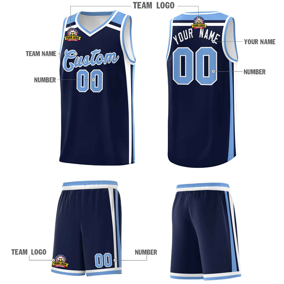 Custom Navy Light Blue White Trendy Color Charge Series Sports Uniform Basketball Jersey
