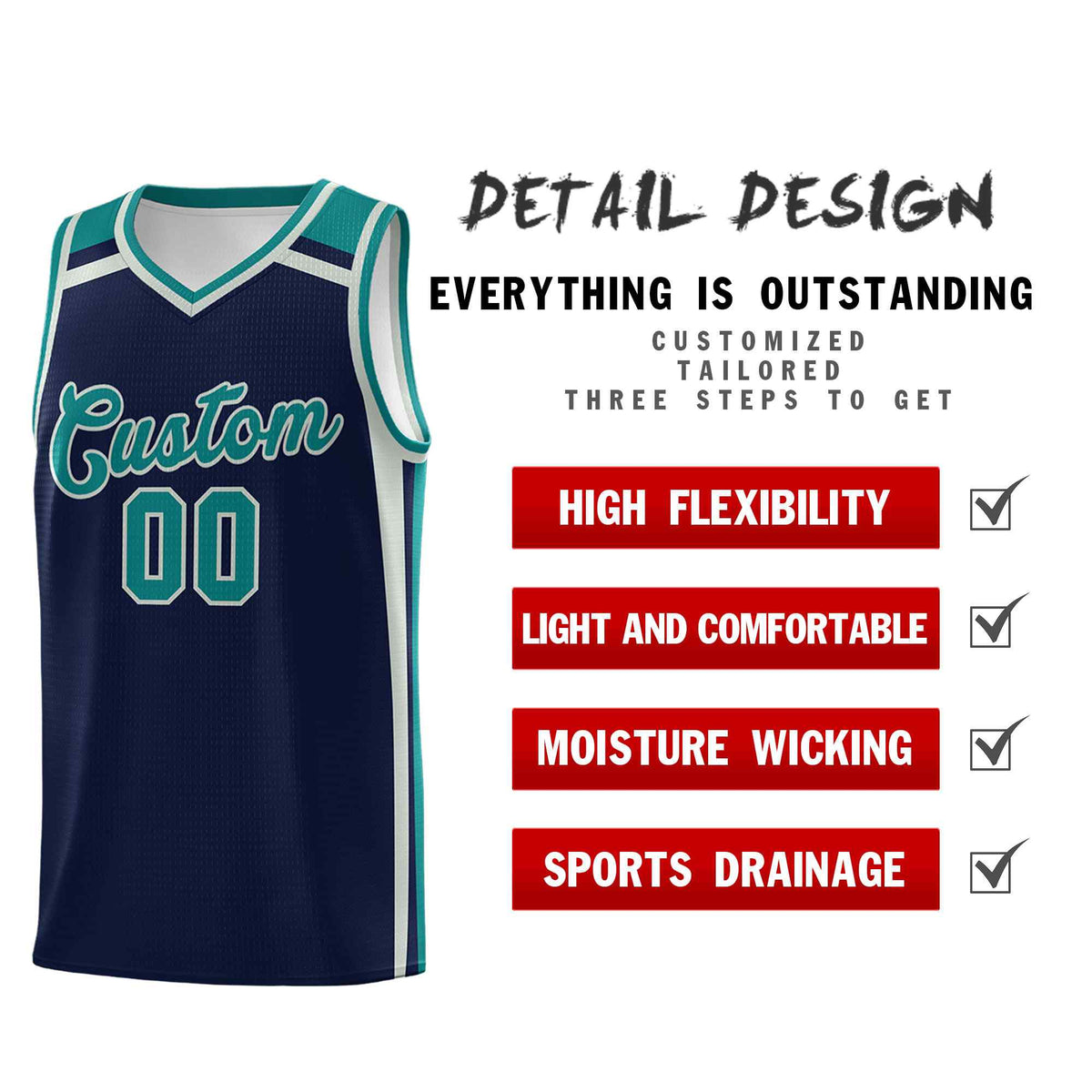Custom Navy Gray Teal Trendy Color Charge Series Sports Uniform Basketball Jersey