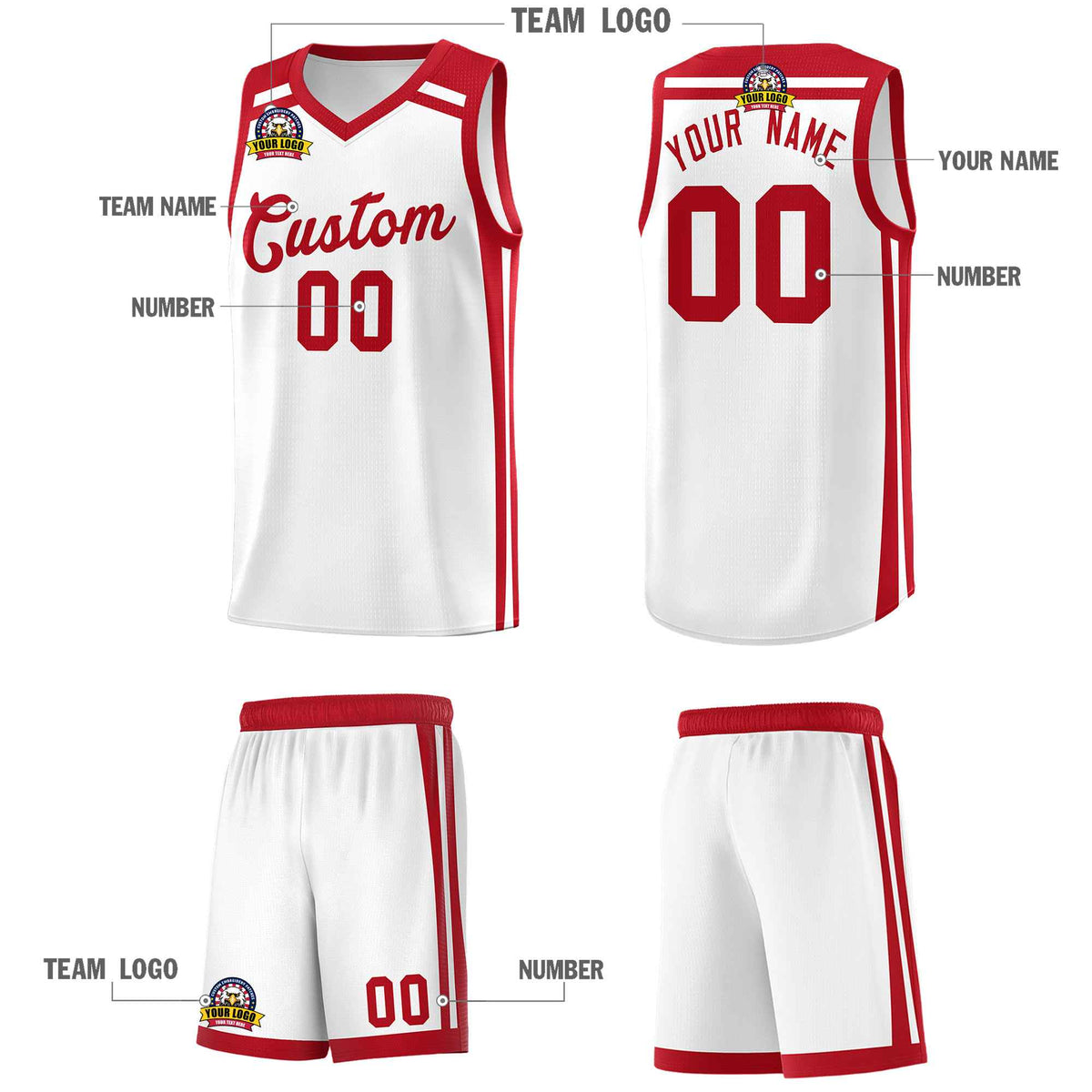 Custom White Red  Trendy Color Charge Series Sports Uniform Basketball Jersey