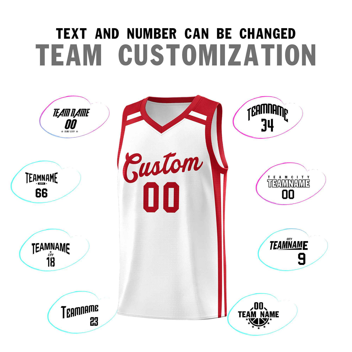 Custom White Red  Trendy Color Charge Series Sports Uniform Basketball Jersey