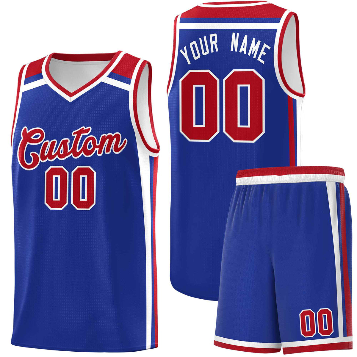 Custom Royal Blue Red White Trendy Color Charge Series Sports Uniform Basketball Jersey